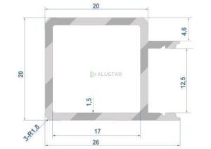 Алюмінієвий SD-956 Shelf профіль для поличок зі скла 4-5 мм схема розміри